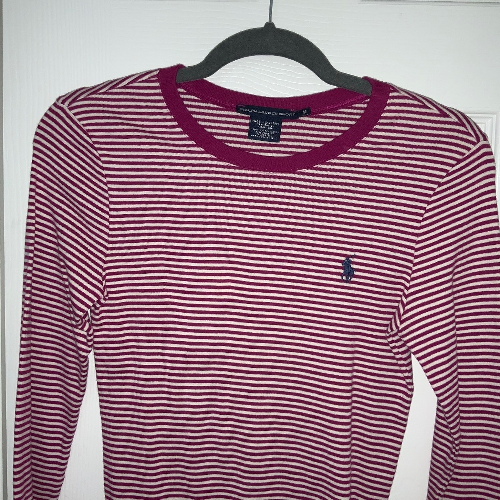 Medium Ralph Lauren Pink Striped Polo Long Sleeve